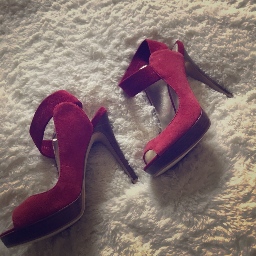 Red bakers ankle strap heels